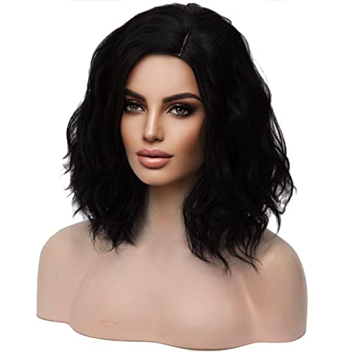 MAGQOO Red White Wig Side Part Short Curly Wavy Bob Wig Red White Hair Wigs Synthetic Halloween Cosplay Costume Party Wigs (Red White, Women Girls)