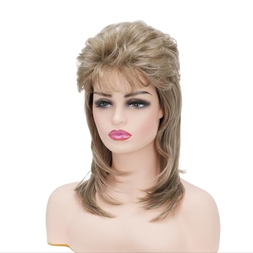 Daiaces Auburn Mullet Wig for Women 70s80s Disco Wig Shoulder Length Layered Heat Resistant Synthetic Hair Cosplay Daily Party Halloween