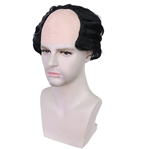 HUNIGIR Bald Black Wig Short Fluffy Wig Bald Head Black Wig Heat Resistant Synthetic Halloween Party Cosplay Costume Wig (Black)