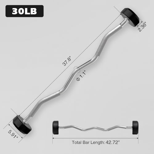 Rubber Coated Fixed Barbell, Pre-Loaded Weights EZ Curl Solid Steel Barbells, Weighted Bar for Weightlifting Exercise, Bodybuilding, Strength Training, Squat Rack & Bench Press