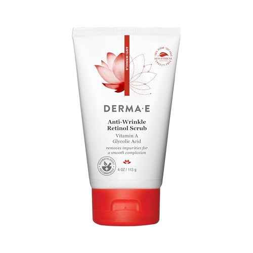 DERMA E Anti-Wrinkle Scrub ? Anti-Aging Face Wash with Glycolic Acid and Vitamin A ? Cleansing and Exfoliating Treatment Removes Makeup, Oil and Impurities, 4 oz