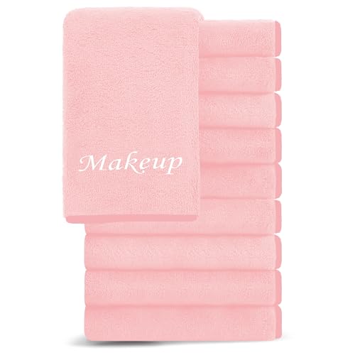Cosy Family 10 Pack Makeup Remover Wash Cloths - Soft Microfiber Fingertip Facial Cleansing Cloths for Hand and Make Up, 12 x 12 in, Pink