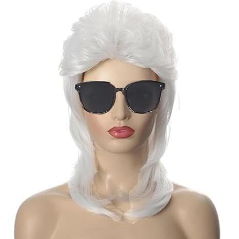 Daiaces White Mullet Wig for Women 70s80s Disco Wig Shoulder Length Layered Heat Resistant Synthetic Hair Cosplay Daily Party Halloween