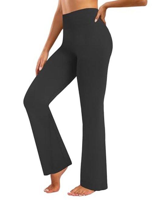 FireSwan Flare Leggings for Women Scrunch Butt Seamless Yoga Pants Tummy Control High Waisted Bootcut Workout Leggings Light Grey
