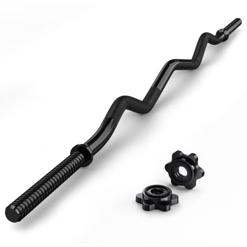 47" EZ Curl Bar Weight Lifting Bar, for Hip Thrusts/Squats/Lunges, 1" Weight Plates Curling Bar for Gym and Home, with Star Collars