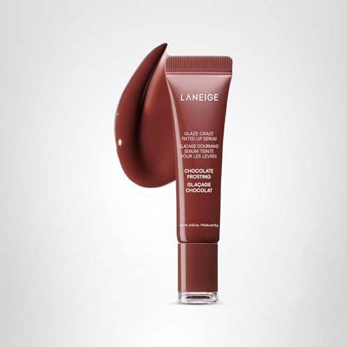 LANEIGE Glaze Craze Tinted Hydrating Lip Serum, for Glossy, Nourished Lips with Plumping Polypeptides, Chocolate Frosting