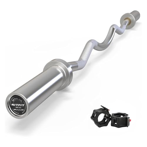RitFit 2 Inch EZ Curl Bar with Weights, 350LBS Weight Capacity Olympic Curl Barbell for Bicep, Tricep and Weight Lifting Exercises