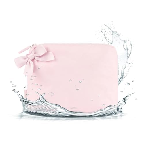 Case-Mate Essential Crinkle Bow Makeup Bag - Waterproof Zipper Pouch - Daily Use Travel Pouch for Toiletries and Beach Essentials - Perfect Small Cosmetic Bag for Secure Storage - Ballet Pink