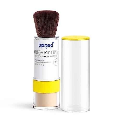 Supergoop! (Re) setting Mineral Powder, Translucent - 0.15 oz - Makeup Setting Powder + Broad Spectrum SPF 35 PA+++ Sunscreen - With Ceramides, Olive Glycerides & Coated Silica Spheres