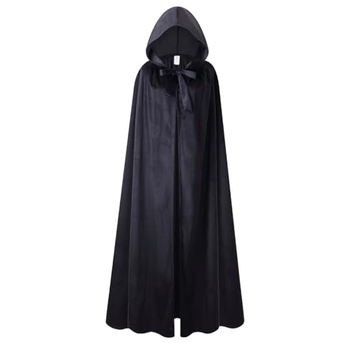 yolsun Unisex Adult Deluxe Wool-Blend Hooded Cloak Dutch Velvet Cape for Halloween Cosplay Costumes(Black,59'')