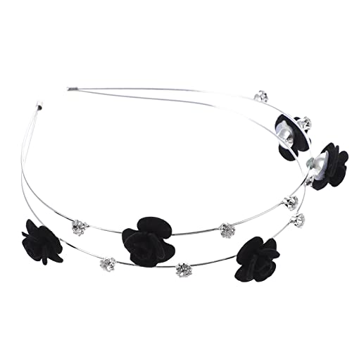 KALLORY Headband Delicate Hairband Halloween Hair Hoop Fashion Hair Hoop Rhinestone Inlaid Head Hoop Stylish Metal Headdress Double-layer Head Hoop Flower Head Hair for Girl