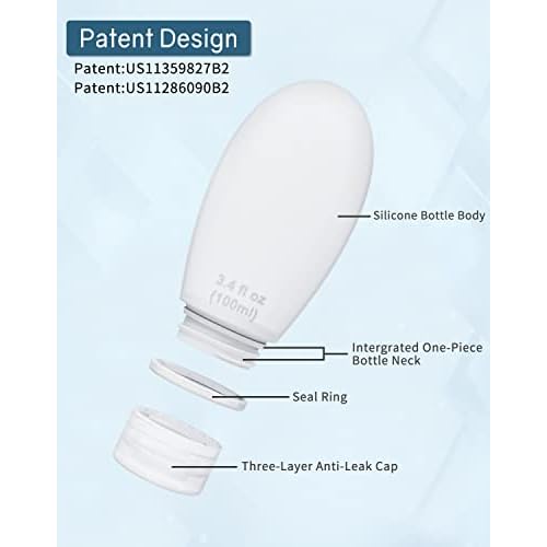 Silicone Travel Bottles for Toiletries TSA Approved Travel Size Containers Set 4 Pack Portable Leak Proof Refillable Cosmetic Squeeze Bottles Shampoo Hair Conditioner Body Lotion Bath Shower Gel