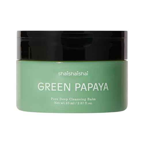 shaishaishai GREEN PAPAYA Pore Deep Cleansing Balm, Makeup Remover, Gentle Exfoliating, Pore Cleaner, Black Head Remover for Face, Oil Cleanser with Jojoba Oil, Korean Skin Care, 2.87oz