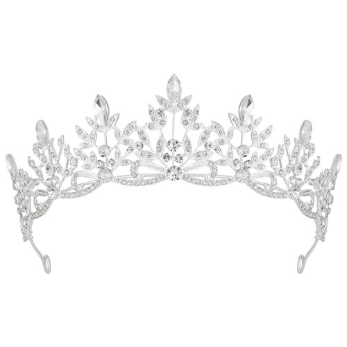 SWEETV Tiara Headbands Bridal Wedding Crown Prom Birthday Party Hair Accessories, Rhinestone Bridal Crown Princess Tiara Jewelry Headpieces for Women and Girls Silver,Lorelai Crystal Tiara