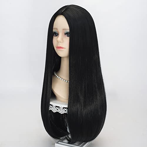 Probeauty Long Black Braided Wig for Kids Girls Cosplay Wigs with Devil Headband Necklace for Halloween Costume