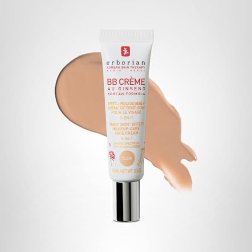 Erborian BB Cream with Ginseng, Fair (Clair) - Lightweight Buildable Coverage with SPF 20 & Ultra-Soft Matte Finish Minimizes Pores & Imperfections - Korean Face Skincare - 0.5 Oz