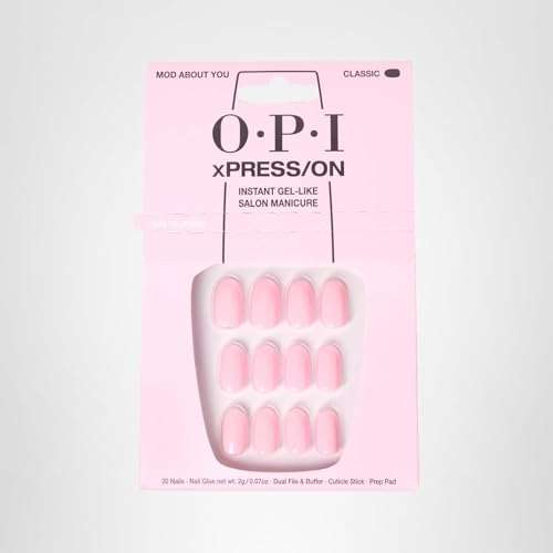 OPI xPRESS/ON Mod About You | Baby Pink Short Round Press On Nails | With Nail Glue | Long Lasting, Reusable, Non-damaging