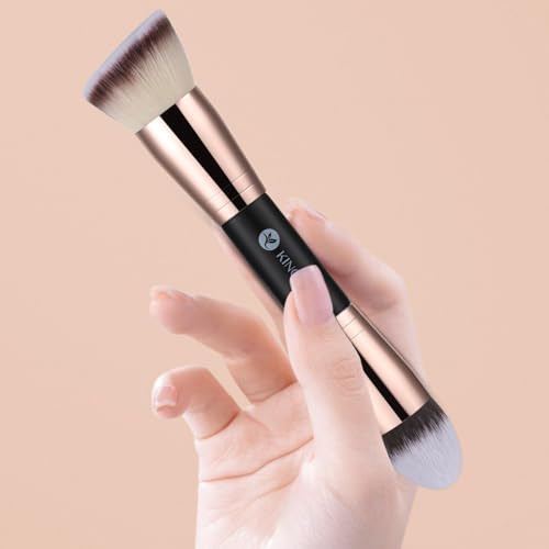KINGMAS Foundation Makeup Brushes, 2Pcs Premium Double-Ended Makeup Brush (Flat/Angled/Angled Round/Tapered Top) for Buffing Liquid, Cream, Powder, Blending Face Brush