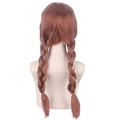 Women's Long Brown Double Tail Braided Anna Cosplay Wig Halloween Cosplay Wig Costume Party Daily(For Adults)