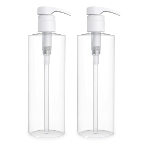 BRIGHTFROM Empty Lotion Pump Bottles 16 OZ, BPA-Free Refillable Containers, Plastic PET, Great for - Soap, Shampoo, Lotions, Liquid Body Soap, Creams and Massage Oil's, 2 Pack (White Pump)