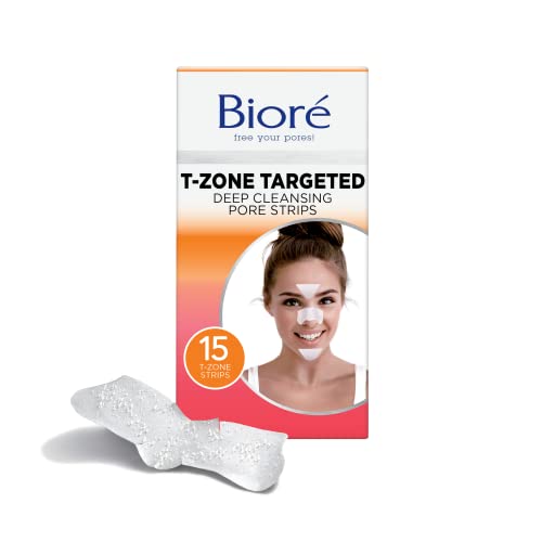 Bioré T-Zone Blackhead Remover Strips, Deep Cleansing Pore Strips, (5 Nose + 5 Face + 5 Chin Strips), Instant Pore Unclogging for the T-Zone Area, 15 Count