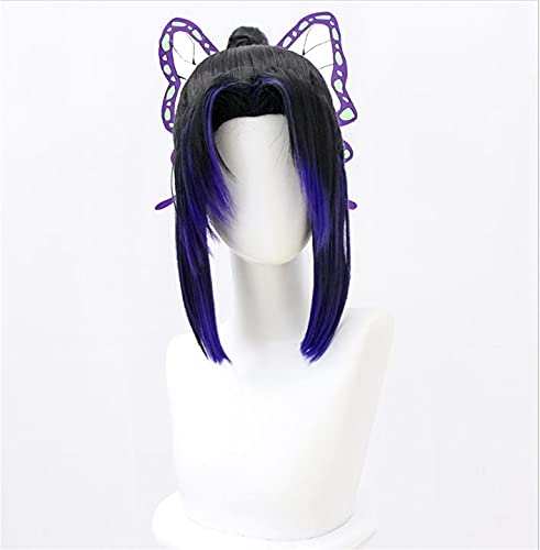 Aadesso Kochou Shinobu cosplay wig Demon 鬼滅 Kimetsu No With Butterfly Hair Clip Anime Cosplay Black And Purple Gradient Heat Resistant Synthetic with wig cap