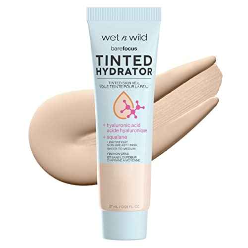 wet n wild Bare Focus Tinted Hydrator Tinted Skin Veil, Lightweight Buildable Coverage with Hyaluronic Acid & Vegan Squalane, Sheer-to-Medium Coverage, Semi-Matte Finish, Cruelty-Free - Light Medium