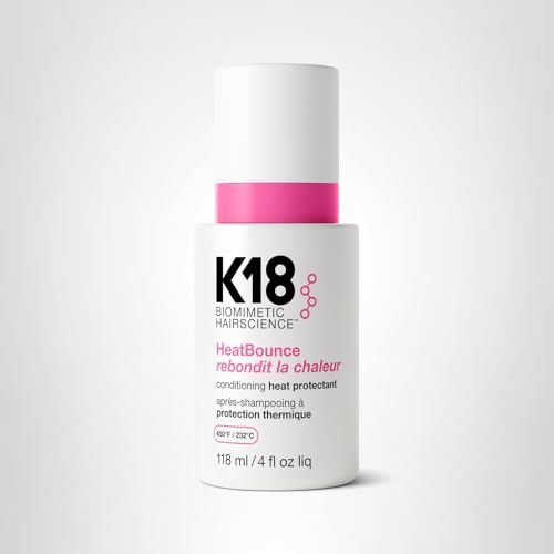 K18 HeatBounce Conditioning Heat Protectant Spray, Lightweight Leave-In Conditioner + 450℉ (232°C) Heat Protection, Soften, Smooth + Detangle All Hair Types, 4 Fl Oz Liq