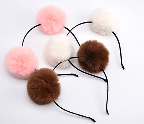 Sheliky 4Pcs Headband Bear Ears Furry Ball Hair Band Halloween Christmas Party Prom Cosplay Accessory for Women Girls (PACK B)