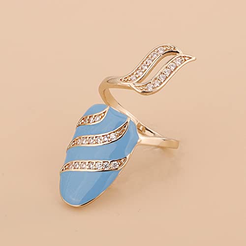 Rumtock Statement Gold Fingernail Ring with CZ Rhinestones Blue Knuckle Nail Ring Maincure Finger Tip Jewelry for Women Girls