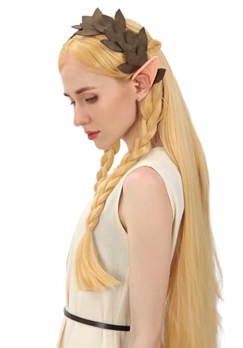 KUOIN Medieval Leaf Crown Headband for Women, Woodland Fairy Elf Faux Leather Tiara Wreath Laurel (Brown)