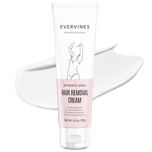 Evervines hair removal cream for women: whole body intimate bikini line face leg underarm area depilatory - home travel use with scraper (4.2oz).