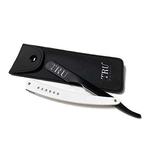 TRU BARBER Professional Barber Blade Straight Razor, Straight Blade Razor with 1.5mm Blade Exposure - Durable Straight Edge Razor, Single Edge (Black/White)