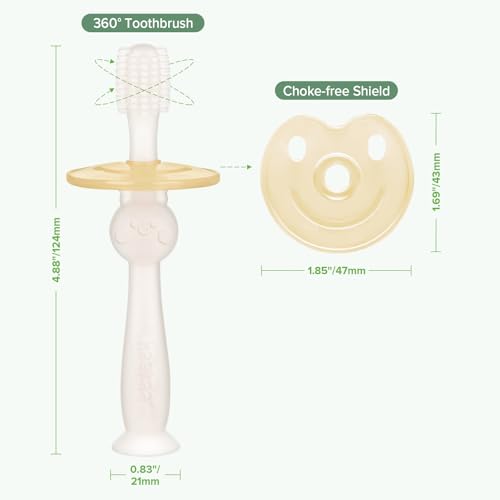 haakaa Infant Toothbrush, Easy to Hold 360° Baby Toothbrush, Train 6month+ Infants Babies and Toddlers for Oral Hygiene, Teether Effect for Sore Gums, 1pc (Clear)