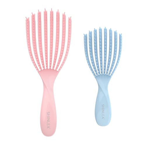 SHINLEA Detangler Brush for Curly Hair, Hair Brush Set for Wet Dry Curly Straight Thick Thin Hair, Pain-Free Brush Hair, Smaller Brush for Traveling, Curly Hair Brush for Women Men Kid (Pink & Blue)