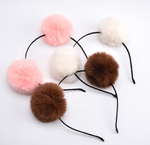 Sheliky 4Pcs Headband Bear Ears Furry Ball Hair Band Halloween Christmas Party Prom Cosplay Accessory for Women Girls (PACK B)