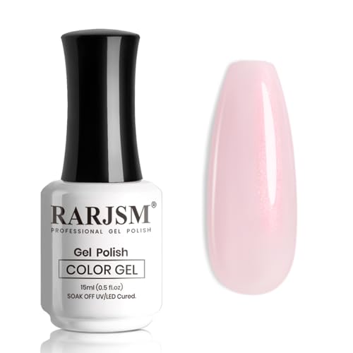 RARJSM Nude Pink Glitter Gel Polish Sparkle Jelly Pink Gold Shimmer Pigment Gel Nail Polish Sheer Transparent Neutral Color Skin Tone 15ml Natural Soak off UV LED Cured for Home Salon DIY Nail Art