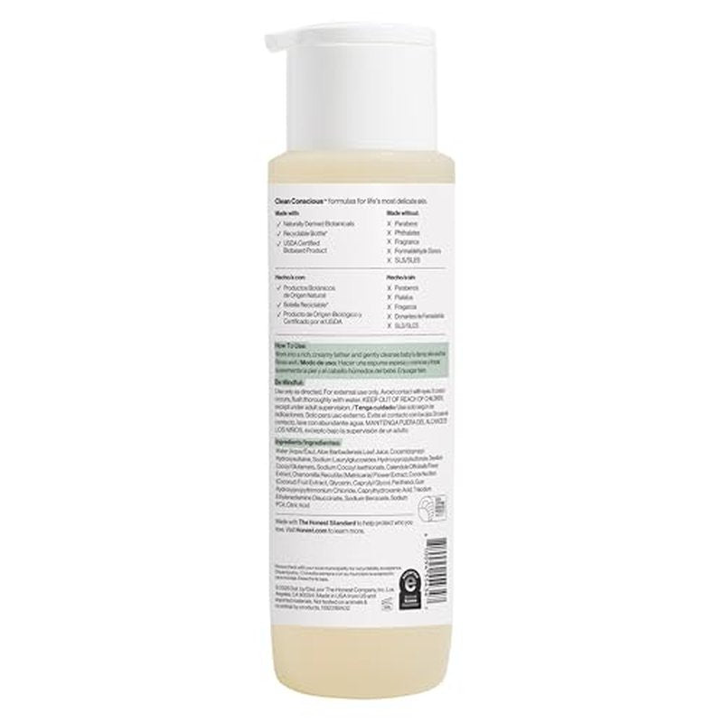 The Honest Company 2-in-1 Baby Shampoo & Body Wash, Fragrance-Free, Gentle, Tear-Free, Hypoallergenic, Naturally Derived, Sensitive Skin, 18 fl oz