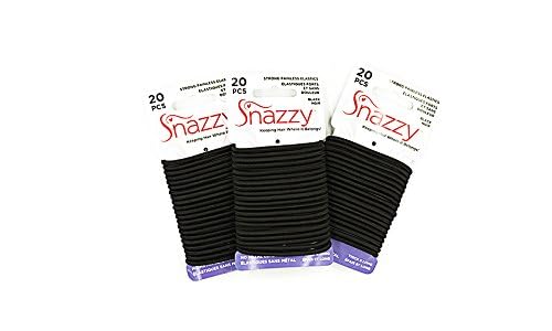 Snazzy Black Hair Bands Thick 60pcs Soft Painless No Damage Hair Elastics Ties 140mm in Length and 4mm in Width Strong Reuseable 3 Pack 20 per card