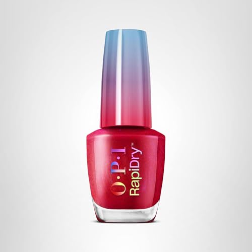 OPI RapiDry Ring the Alarm | Opaque Bright Red Shimmer Quick Dry Nail Polish | Vegan, Smudge Proof, Fast Drying