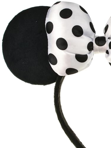 A Miaow 3D Black Mouse Velvet Ears Headband MM Polka Dot Satin Bow Hair Clasp Women Adults Costume Supply Holiday Park Headwear (Black and Pink, One Size)