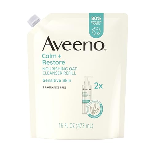 Aveeno Calm + Restore Nourishing Oat Cleanser, Daily Hydrating Facial Cleanser & Face Wash for Sensitive Skin, Non-Foaming, Hypoallergenic, Non-Comedogenic, Fragrance-Free, with Feverfew, 7.8 fl oz