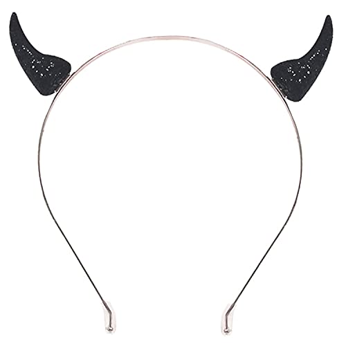 SWEETOP Devil Horns Headband Gothic Glitter Horns Hairband Headwear Halloween Cosplay Party Horns Headbands For Woman Gift (Black)