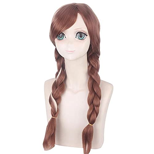 Women's Long Brown Double Tail Braided Anna Cosplay Wig Halloween Cosplay Wig Costume Party Daily(For Adults)