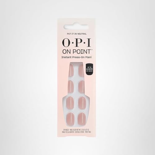 OPI On Point Put it in Neutral | Short Round Soft Nude Beige Pink Press On Nails | 24 Count with Nail Glue | Long Lasting, Reusable, Non-damaging | Fall 2025 Shades