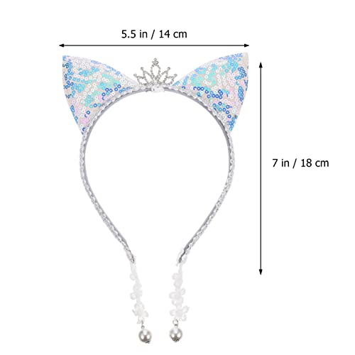 FOMIYES Cat Ears Headband with Glitter Sequin, Animal Ears Bridal Tiara, Lace and Pearl Pendant for Women Girls