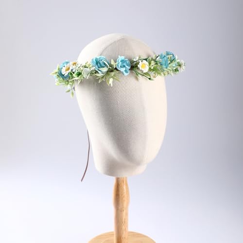 KorViSHOW Floral Crown Flower Headband - Blue Elegant Floral Headpiece Artificial Floral Crown Bridal Headpiece Photo Props for Women Girls Birthday Party Festivals