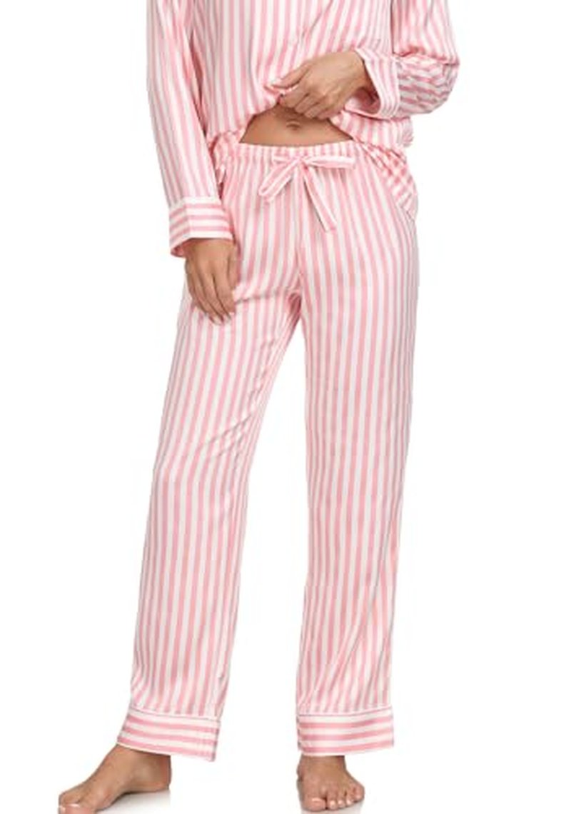Serenedelicacy Women's Satin Pajama Set Long Sleeve Button Down Sleepwear 2-Piece Silky Pj Set (Small, Tan/Black/Ivory, Leopard)