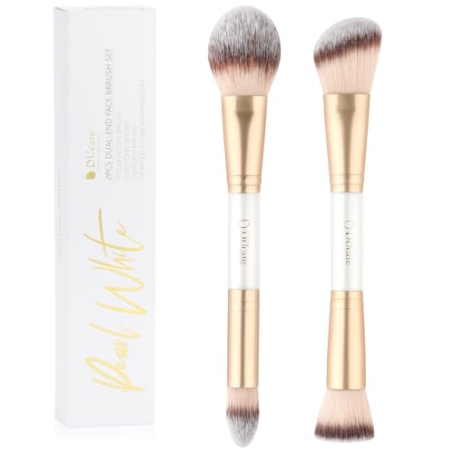 DUcare Makeup Brushes Duo End Foundation Contour Powder and Buffer Brush Bronzer Double Makeup Brush Set 2Pcs white