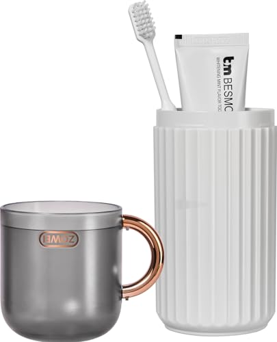Elivida 1Pc Travel Toothbrush Case Travel Toothbrush Holder with Cup,Large Toothbrush Container for Toothbrush Toothpaste Razor,Toothbrush Holder with Cover for Home Business School (8.07x2.95 White)